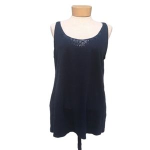 Eileen Fisher Sequin Collar Linen Jersey Tank L